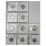 (10) Roosevelt Silver Dimes, 10c Coins, 90% - 9