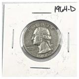 1964-D Washington Silver Quarter, US 90% Coin