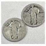 (2) Standing Liberty Silver Quarters, US 90%
