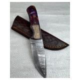 Damascus Steel Fixed Blade Knife w/ Sheath