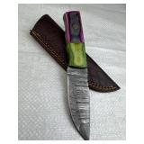 Damascus Steel Fixed Blade Knife w/ Sheath