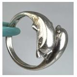 925 Silver Double Dolphin Adjustable Ring