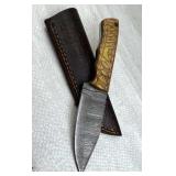Damascus Steel Fixed Blade Knife w/ Sheath
