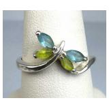 925 Silver Teal & Green Zirconia Butterfly Ring