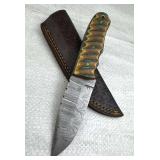 Damascus Steel Folding Blade Knife w/ Sheath