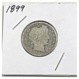 1899 Barber Silver Quarter, US 25c Coin, 90%