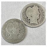 1902-O & 1912 Barber Silver Quarter, US 90%