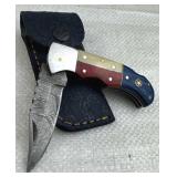 Damascus Steel Folding Blade Knife w/ Sheath