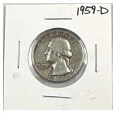 1959-D Washington Silver Quarter, US 90% Coin