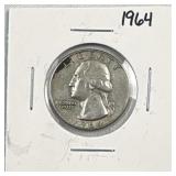 1964 Washington Silver Quarter, US 90% Coin