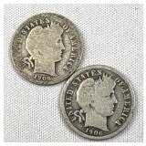 1906, 1906-D Barber Silver Dimes, 10c, 90%