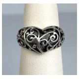 925 Silver Openwork Dome Filigree Heart Ring