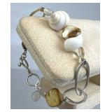 925 Silver Seashell Bead Oval Link Toggle Bracelet
