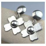 925 Silver Taxco Large Dangling Clover Disc Post E