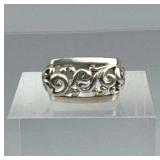 925 Silver Square Top Filigree Cutout Band Ring