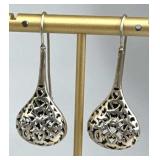 925 Silver Long Teardrop Puffy Openwork Filigree E
