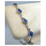 950 Silver Diamond-Shaped Lapis Lazuli Bracelet