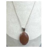 925 Silver Shimmering Oval Goldstone Pendant Neckl