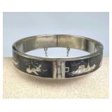 925 Silver Siam Vtg Niello Hinged Bracelet w/ Safe