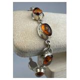 925 Silver Oval Baltic Amber Cabochons Bracelet