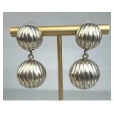 925 Silver Fluted Dome & Dangling Ball Post Earrin