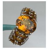 925 Silver India Whiskey Citrine & Wht. Topaz Ring