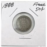 1888 France Silver 50 Cent Coin