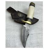 Damascus Steel Fixed Mini Knife w/ Sheath