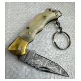 Damascus Steel Folding Blade Keychain Knife