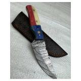 Damascus Steel Fixed Blade Knife w/ Sheath