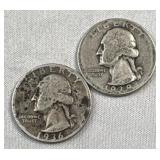 1936 & 1938 Washington Silver Quarters, 90%
