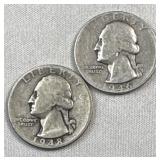 1946 & 1948-D Washington Silver Quarters, 90%