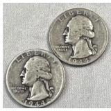 (2) 1944 Silver Washington Quarters, US 90%