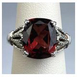 925 Silver Cushion Cut Faceted Solitaire Garnet Ri