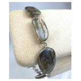 925 Silver Geometric 5 Abalone Link Toggle Bracele