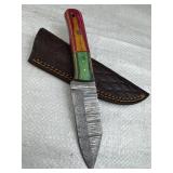 Damascus Steel Fixed Blade Knife w/ Sheath