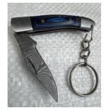 Damascus Steel Folding Blade Keychain Knife