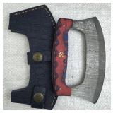 Damascus Steel Fixed Ulu Blade Knife w/ Sheath