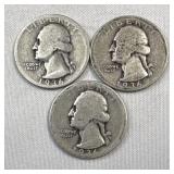 (3) 1936 Silver Washington Quarters, US 90%