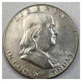 1963-D Franklin Silver Half Dollar, 50c Coin, 90%