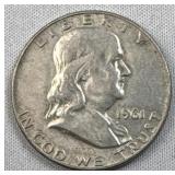 1961-D Franklin Silver Half Dollar, 50c Coin, 90%