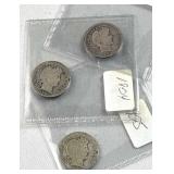 1901, 1904, 1905 Barber Silver Dimes, 10c, 90%