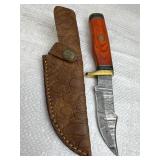 Damascus Steel Folding Blade Knife w/ Sheath