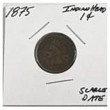 1875 Indian Head Cent, Better Date 1c Coin