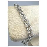 925 Silver Double Link Charm Bracelet w/ Safety Ch