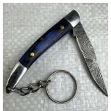 Damascus Steel Folding Blade Keychain Knife