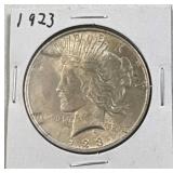 1923 Peace Silver Dollar, US $1 Coin, 90% - Nice