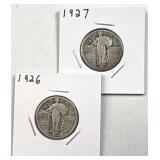 1926, 1927 Standing Liberty Silver Quarters, 90%