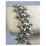 925 Silver Vintage Mexico Floral Pattern Link Brac