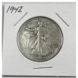 1942 Walking Liberty Silver Half Dollar, US 90%